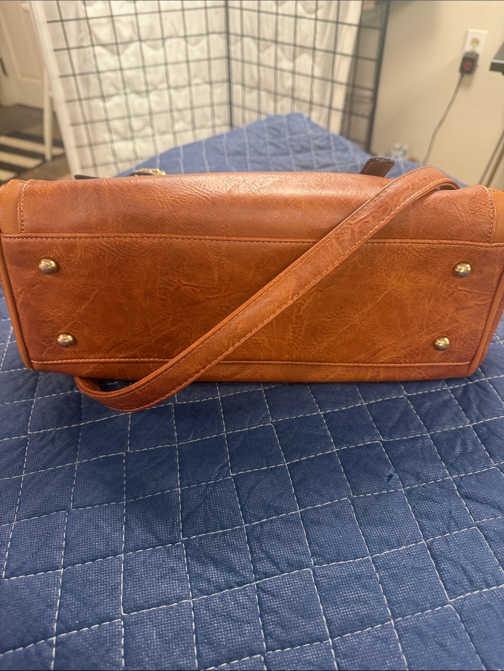 Vintage Messenger Bag Brown Faux Leather with Buckle Detail Laptop Crossbody - Picture 5 of 7